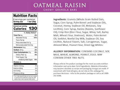 Sunbelt Bakery Oatmeal Raisin Chewy Granola Bars, 40-1.0 OZ Bars (5 Boxes)