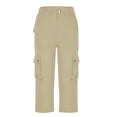 thumbnail image 3 of Povozer Cargo Capri Pants for Women High Waisted Relaxed Fit Elastic Knit Waist Casual Capris Trousers Cropped Pants(Khaki,S), 3 of 4