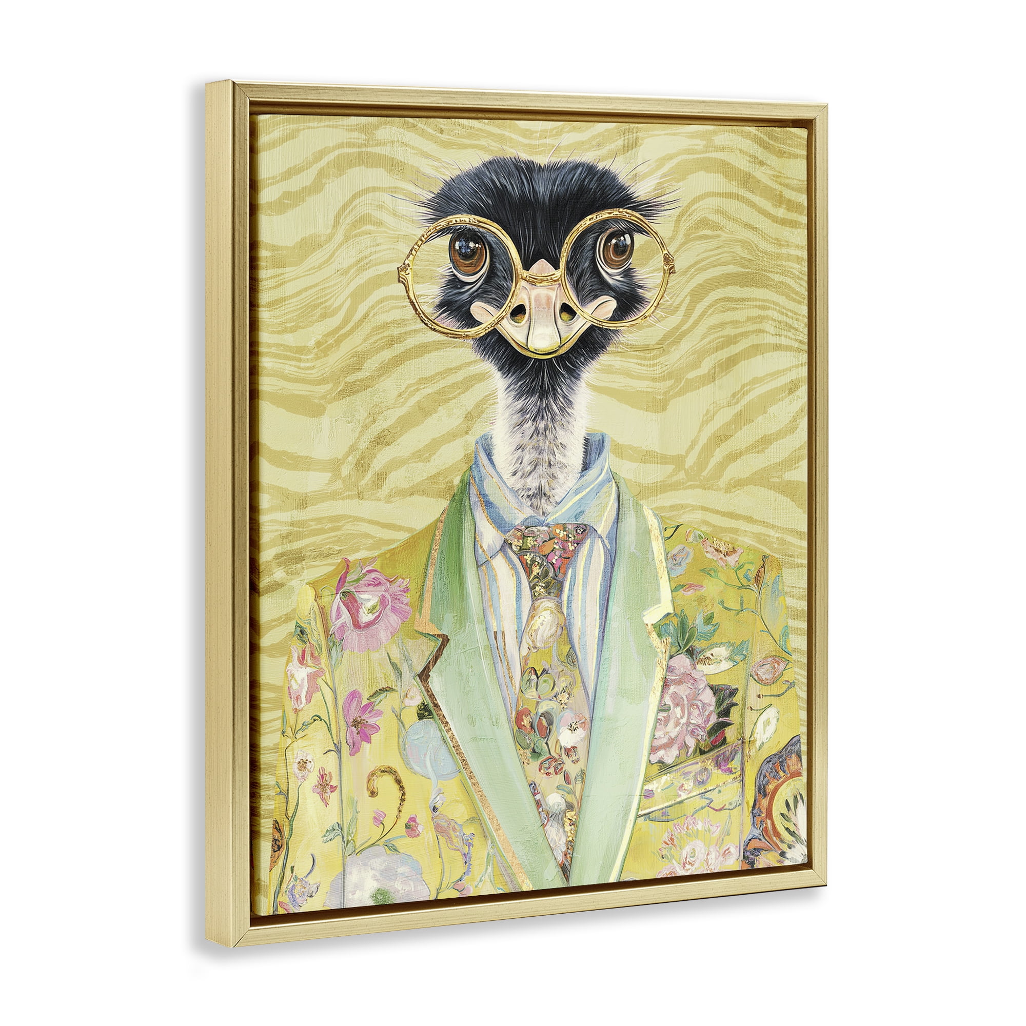 Stupell Industries Dandy Ostrich Portrait Gold Framed Floater Canvas Wall Art, design by Svetlana Aleynikova