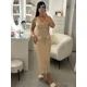 thumbnail image 3 of Vestido de mujer de punto de manga corta, moda de verano, cuello en V, vestidos largos casuales, vestido largo elegante y ajustado 2024, 3 of 5