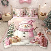 Manfei Cartoon Christmas Snowman 7-Piece Twin Bedding Sets,Merry Xmas Bedding Comforter Set,Pink Gold Green Sheet Sets For Girl Boys Kids,Super Cozy Room Decor Reversible