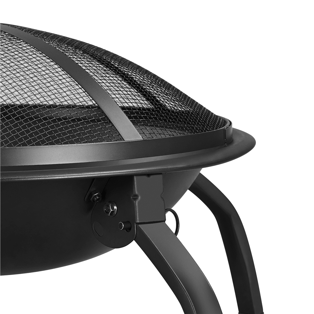Topeakmart 22'' Round Iron Fire Pit Portable Outdoor Firepit with Mesh Lid Wood Grate Cooking Grill Fire Poker Carrying Bag, Black