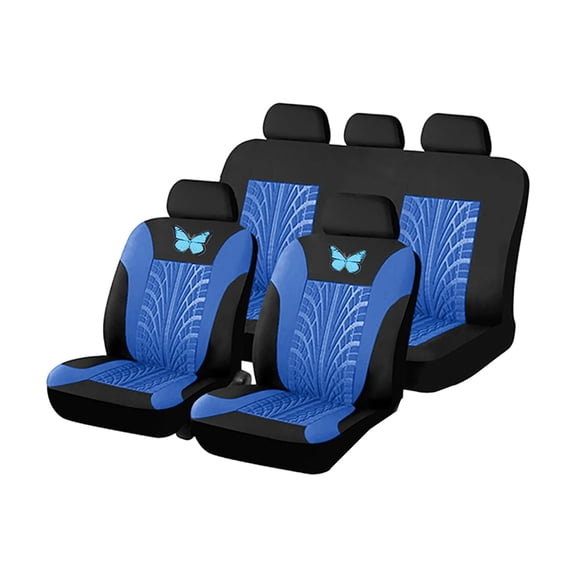 Car Seat Covers, Waterproof Blue Butterfly Embroidery, 9PCS Universal Full Set for 5-Seats Cars, Wear-resistant Vehicle Seat Protector Car Interior Accessories