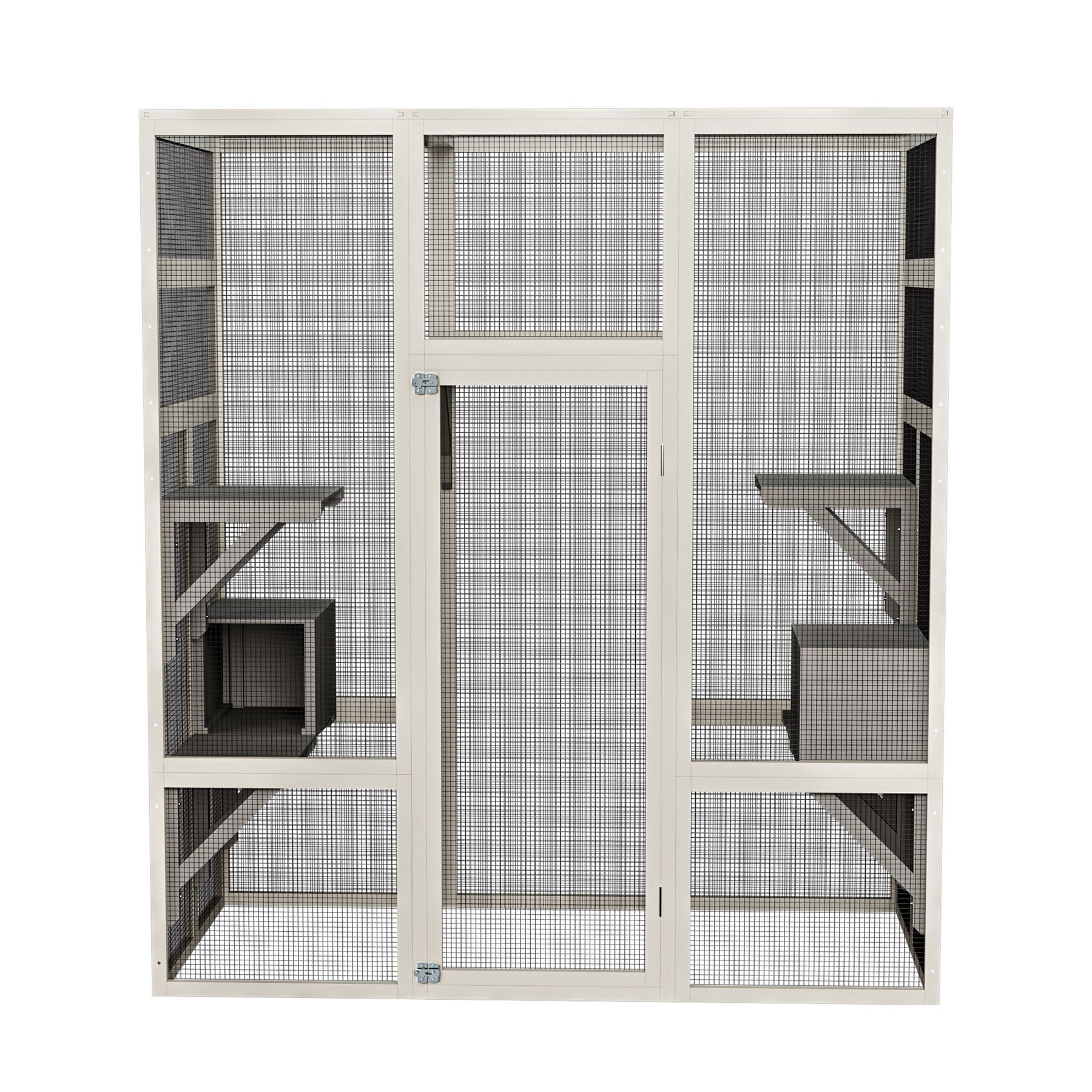 S-HOME Large Outdoor Wooden Cat House Catio 62.6 Inch Solid Wood Cat Cage Shelter with Anti-UV and Waterproof Features