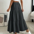 thumbnail image 5 of Jinhomg Womens Flowy Skirts Casual Solid Tiered Maxi Skirts Lightweight Comfy Elastic Drawstring Waist Pleated Skirts 2025 Fashion Vacation Boho Beach Skirts Black XXL, 5 of 7
