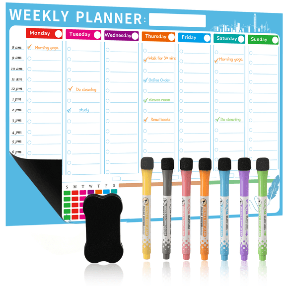 NOTIVIBE Weekly Magnetic Calendar for Refrigerator, 17"x12" Dry Erase Fridge Calendar Whiteboard, Schedule Planner Family Planning Board with Dry Erase Markers & Eraser