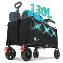 Sunula 220LBS Collapsible Garden Wagon, 130L Large Capacity Foldable Lightweight Wagon, Folding Utility Heavy Duty Cart for Garden, Shop, Grocery, Camp, Beach, Outdoor (Black, 1 Year Warranty)