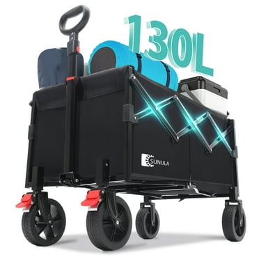 Sunula 220LBS Collapsible Garden Wagon, 130L Large Capacity Foldable Lightweight Wagon, Folding Utility Heavy Duty Cart for Garden, Shop, Grocery, Camp, Beach, Outdoor (Black, 1 Year Warranty)