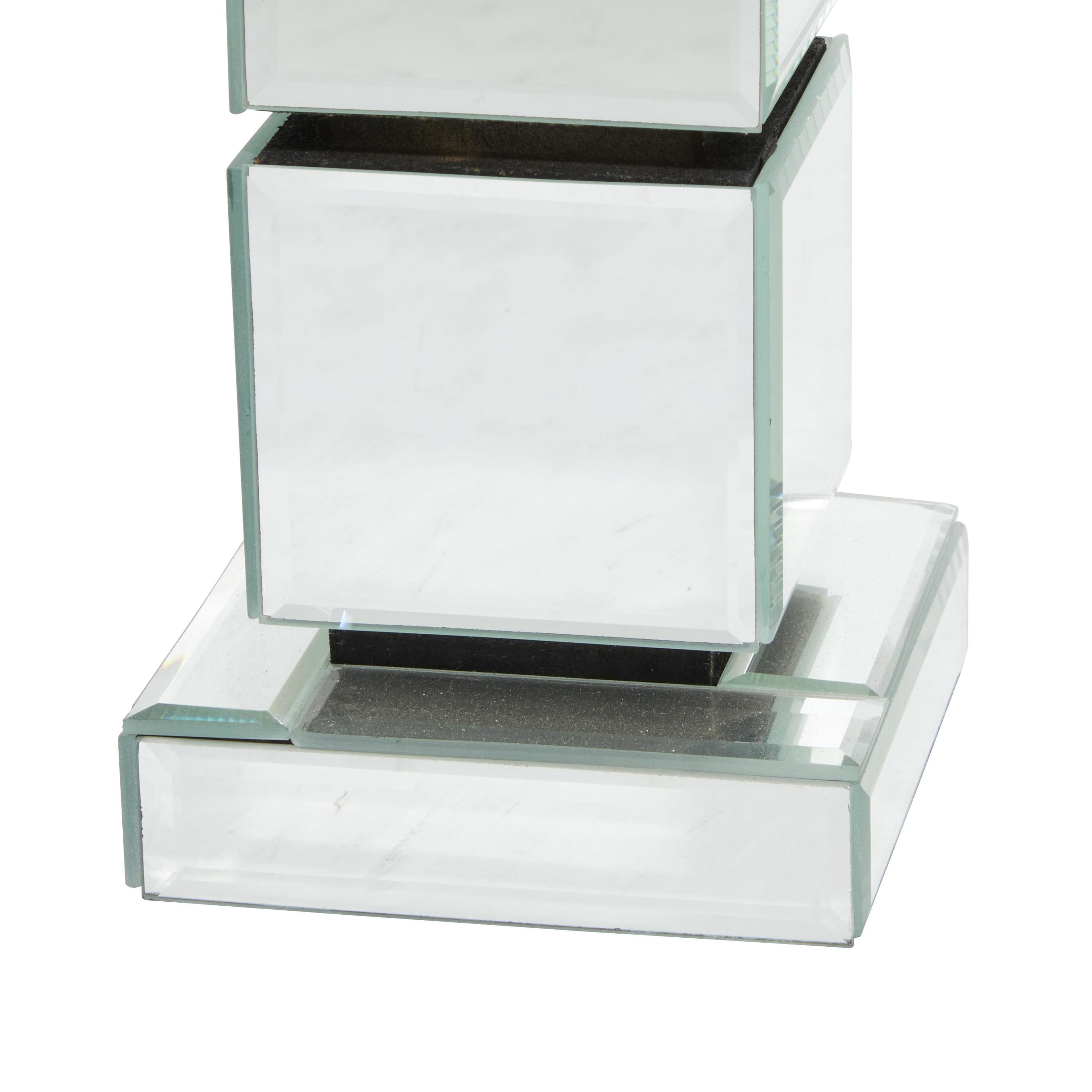 DecMode Silver Glass Pillar Candle Holder with Mirrored Sides