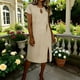 thumbnail image 2 of Largo Vestido Casual Mujer Mezcla de Lino Cuello Redondo Suelto Ajuste Multicolor Maxi de Verano para la Playa, 2 of 6
