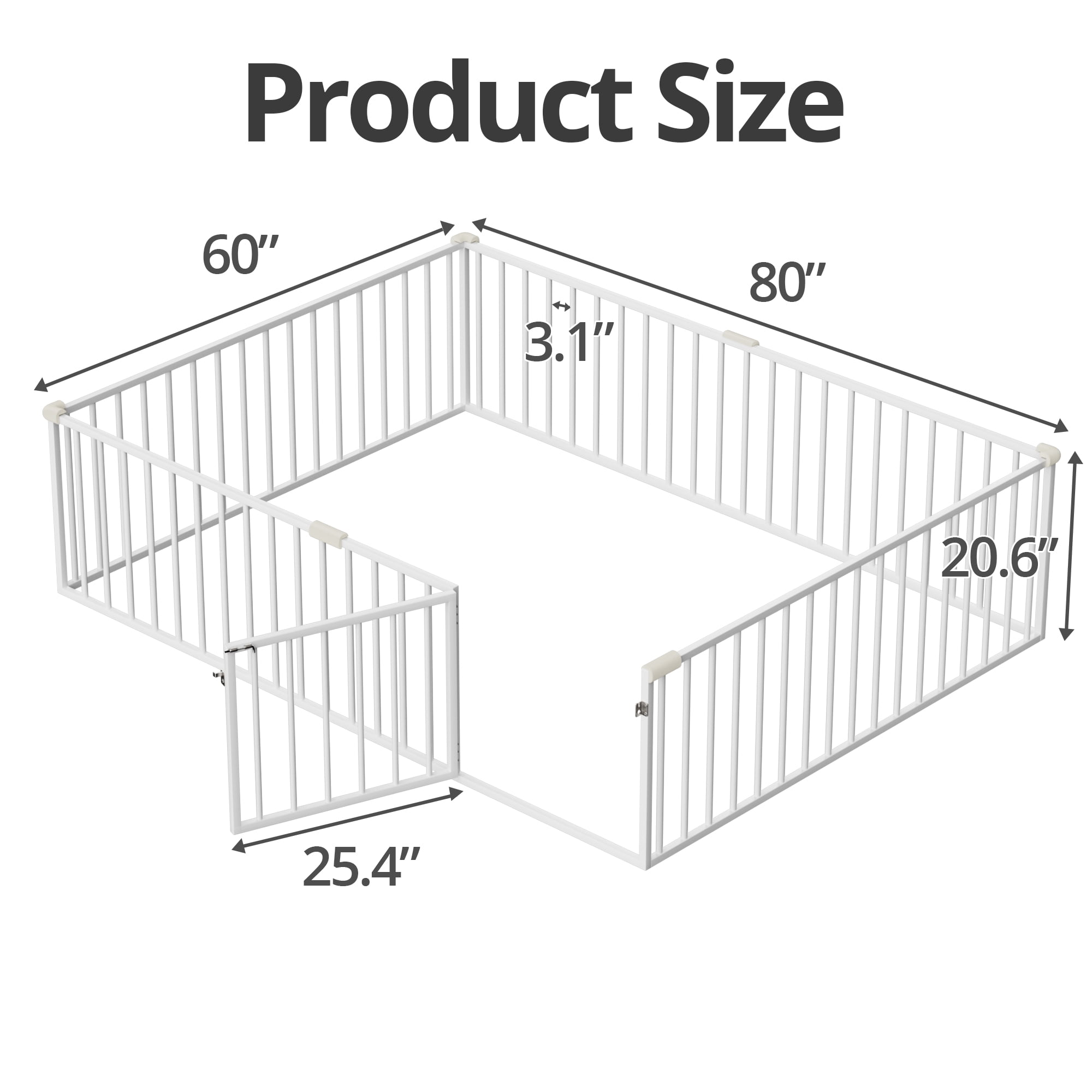 Queen Size Montessori Floor Bed, Heavy Duty Metal Floor Bed Frame with Safety Fence and Door, Montessori Floor Bed Frame for Boys and Girls, White