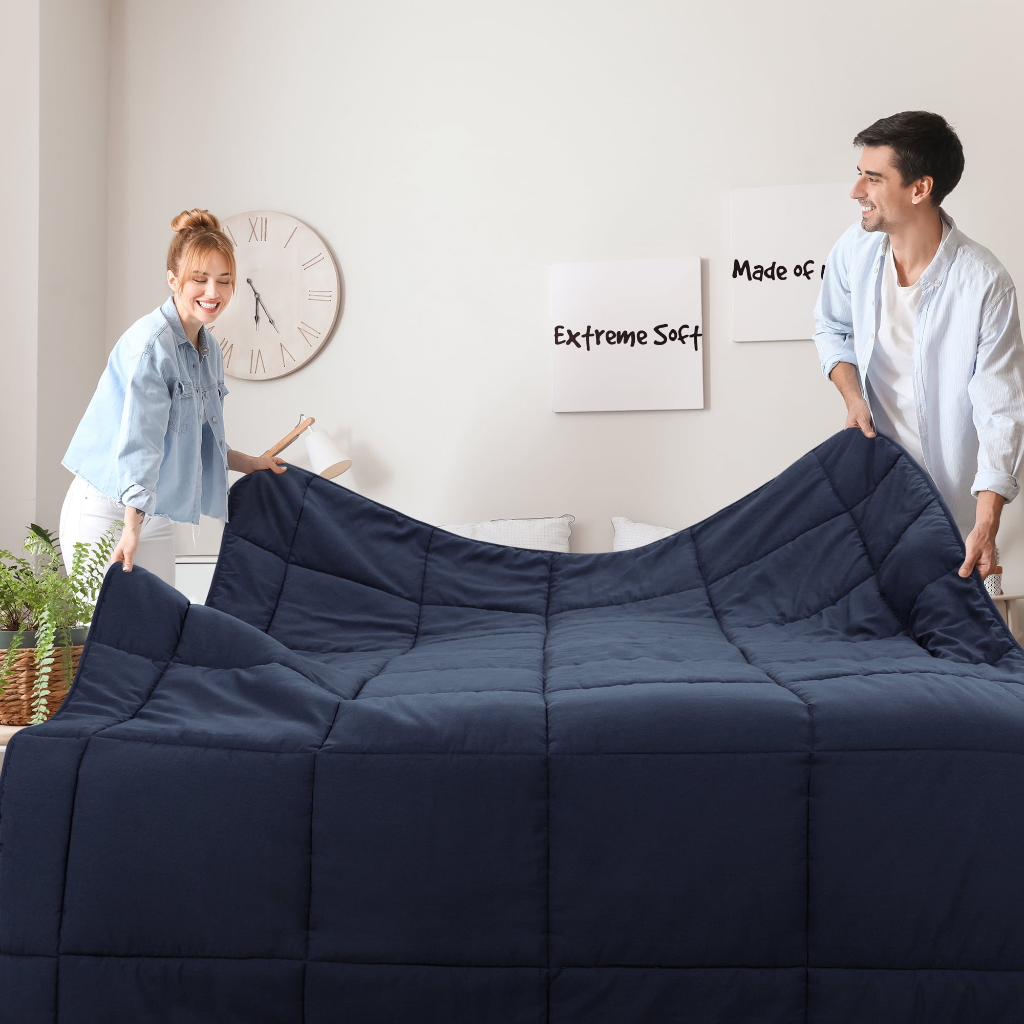 Unique Bargains Quilt Soft Lightweight Down Alternative Comforter Navy Blue King
