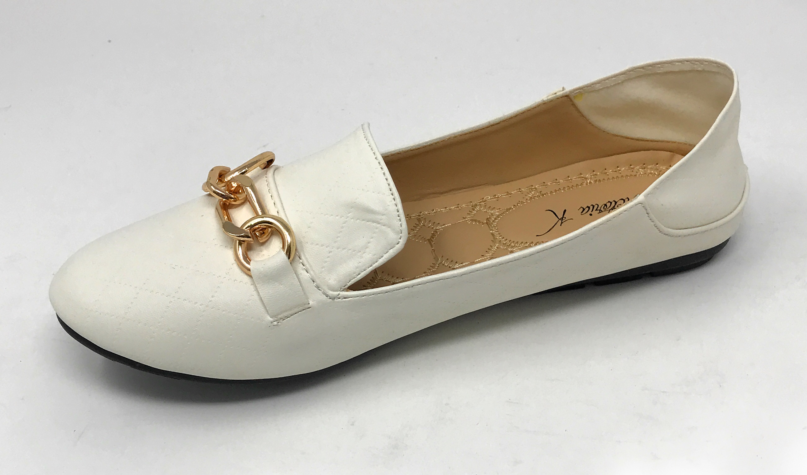 Victoria K Women's Foldover Quilted Gold Chain Ballerina Flats
