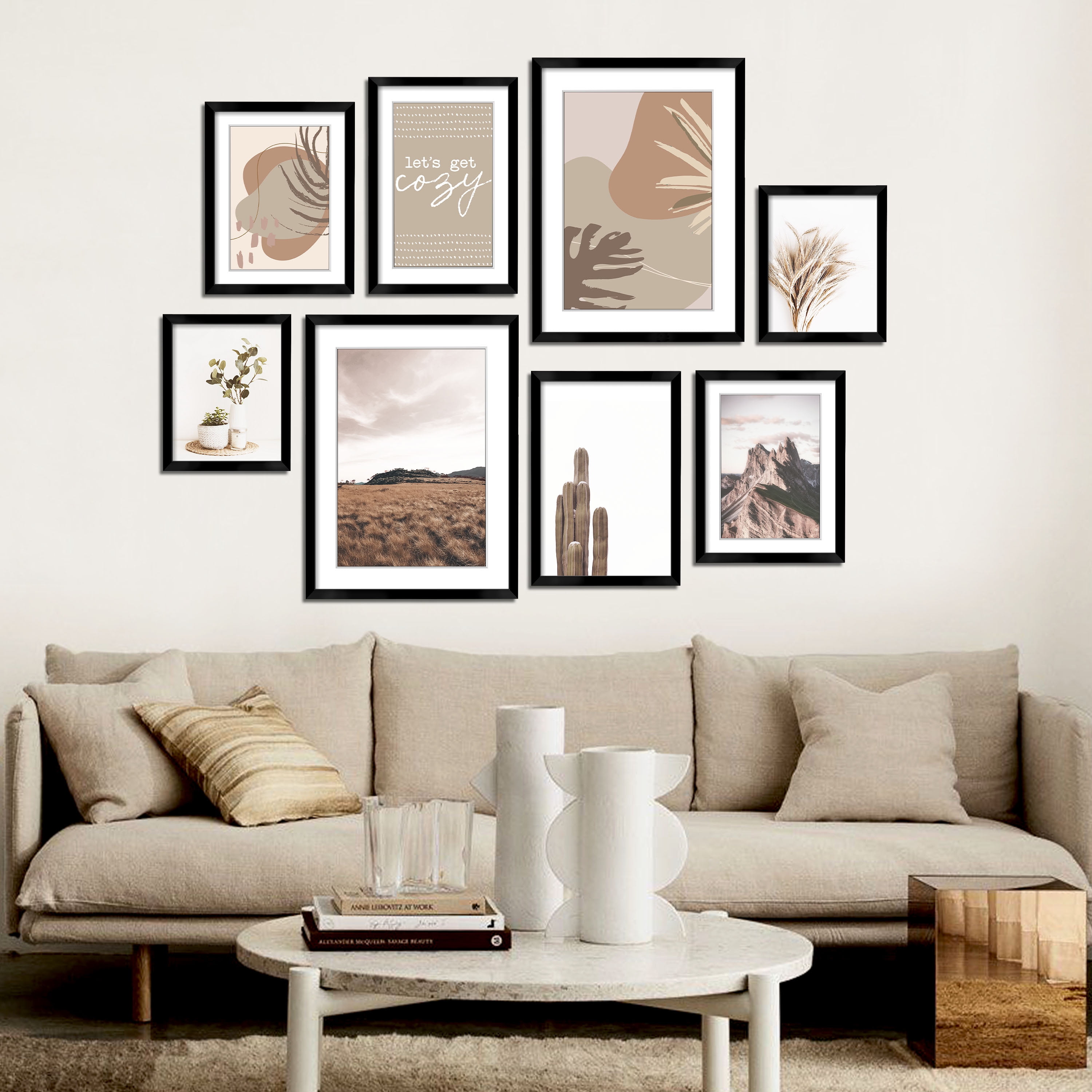 ArtbyHannah 8 Pack Modern Neutral Gallery Wall Kit Decorative Art Prints Picture Frame Collage Wall Art Decor for Home Decoration,Multi Size 12 x 16,8 x 12,8 x 10,6 x 8 Inch 