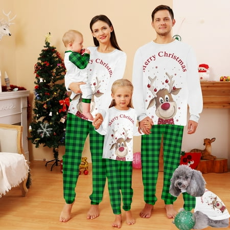 

Family Matching Christmas Pajamas Set Christmas Buffalo Plaid Stripe Print Baby-Kids-Adult-Pet Size 2-Piece Top and Pants Bodysuits Pajamas Set
