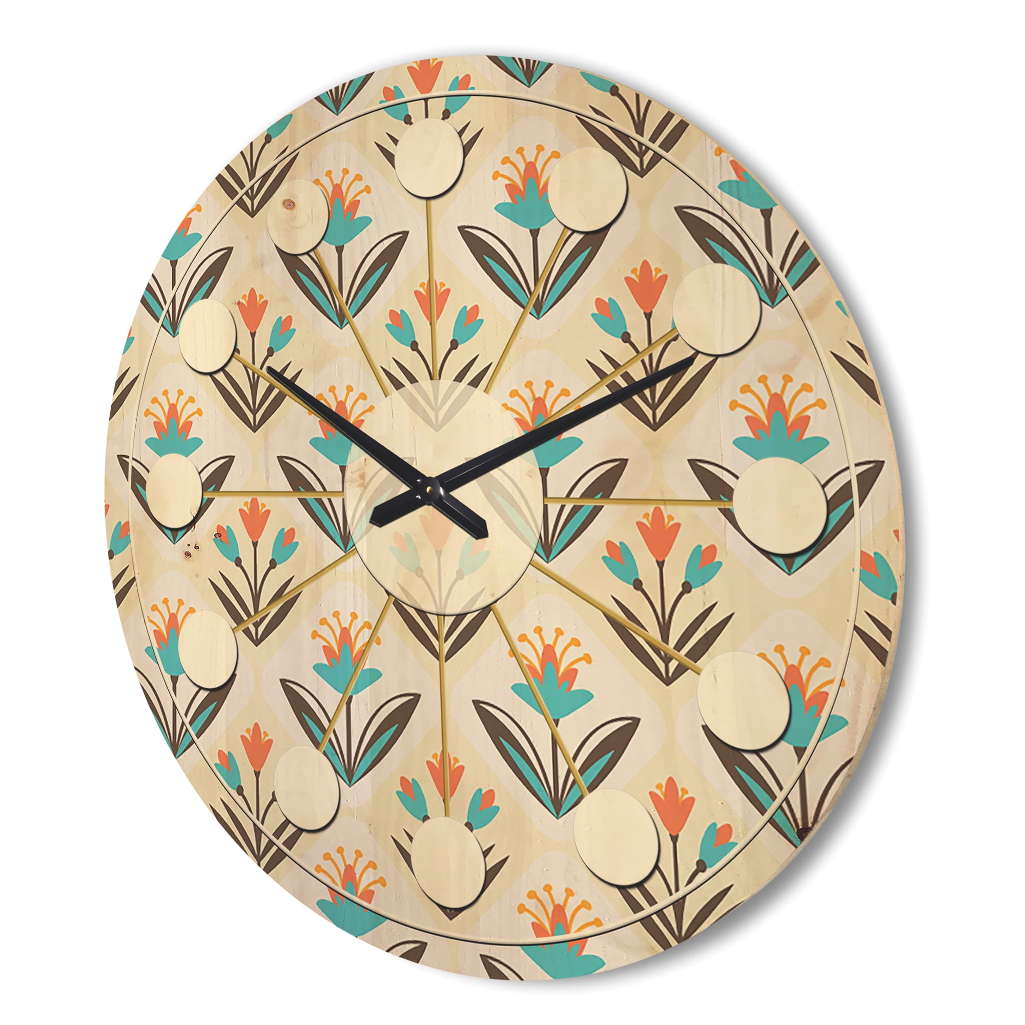 Designart 'Floral Ornament With Pattern' Mid-Century Modern Wood Wall Clock