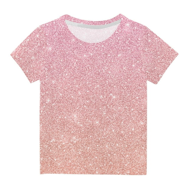 Besolor T-Shirts d'Été pour Garçons et Filles, Manches Courtes, Col Rond, Pailleté, 3-14 Ans