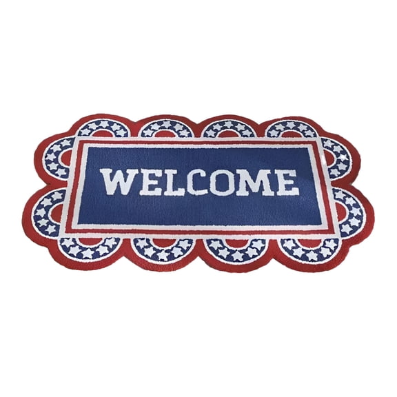 DERONA Independence Day Star Outdoor Rug,Red Blue and White Pattern Doormats,4th of July Non-Slip Welcome Mats,23.62x15.75Inch Outdoor Doormat for Home,Garden and Party