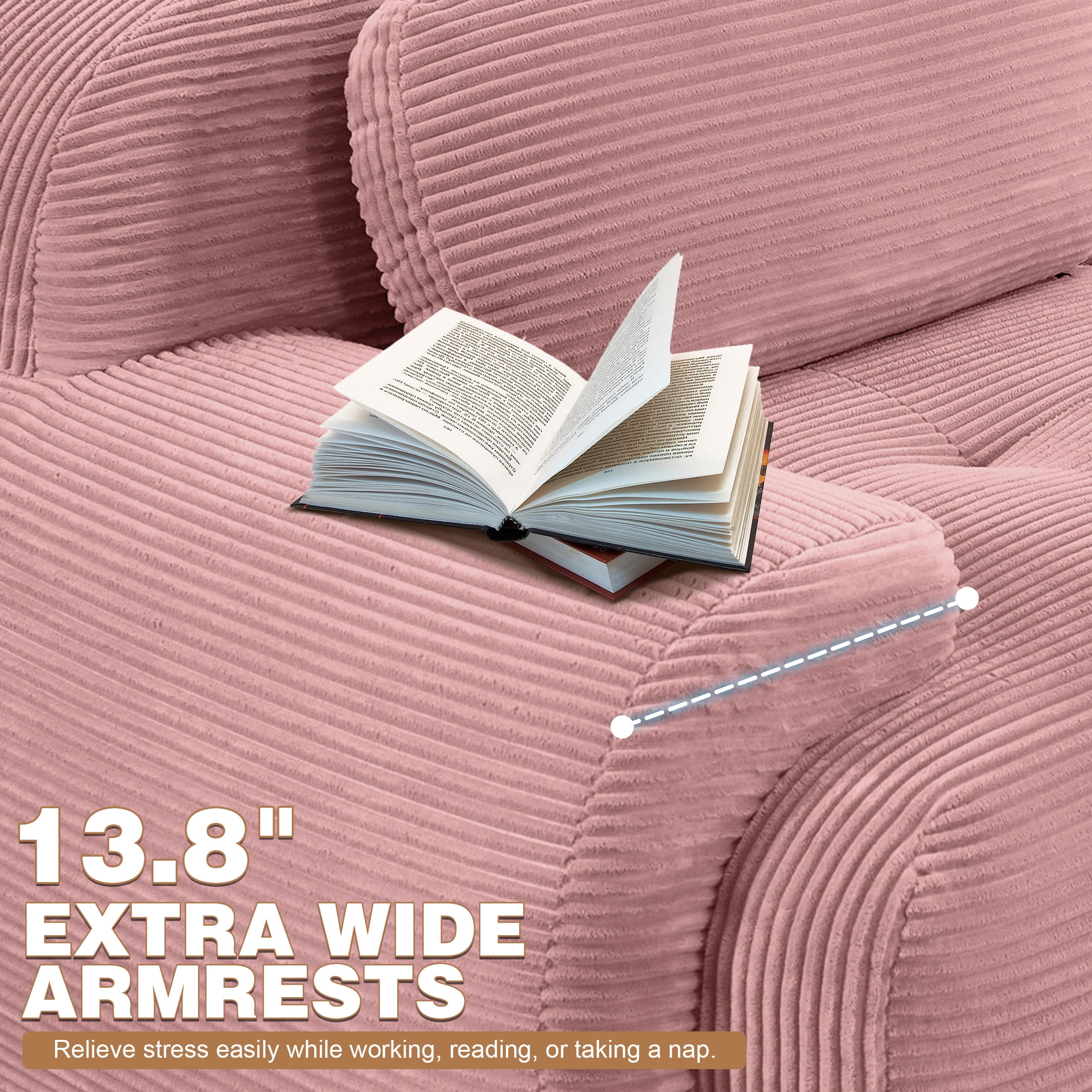 Aukfa 82" Modular Sectional Sofa-28" Deep Seats, Corduroy Fabric, Cloud-Comfort Loveseat, Pink