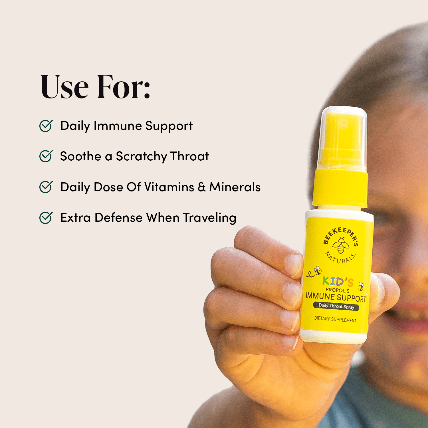Beekeeper's Naturals Kids Propolis Throat Spray - Natural Immune Support For Sore Throat Relief