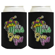 ThisWear Mardi Gras Party Supplies It's Mardi Gras Y'all Jester Hat 2-pack Can Coolies Drink Coolers Multi