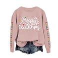 thumbnail image 2 of IDALL Chandails à Capuchon pour Femmes Sweat à Capuche Graphique de Noël Chandails en Molleton pour Femmes Joyeux Noël Imprimé Lettre Col Rond Manches Longues Chandail en Molleton Pull de Noël Cadeaux de Noël Articles en Solde Rose S, 2 of 4