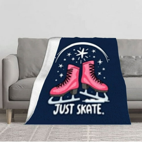 Cozy Flannel Blanket with Festive Ice Skating Design - Soft Warm Perfect for Sofa Travel Bed or Chair - Just Skate