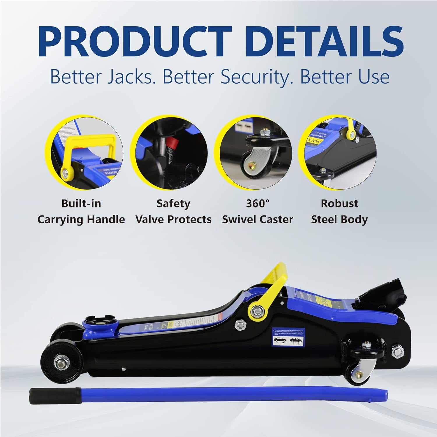 POVANLI Floor Jack, 2 Ton Low Profile Floor Jack, 3t jack stand Tire Repair Kit Heavy Duty Steel Racing Floor Jack with Single Piston Quick Lift Pump, Floor Jack Lifting Range 3.3"-15.2"
