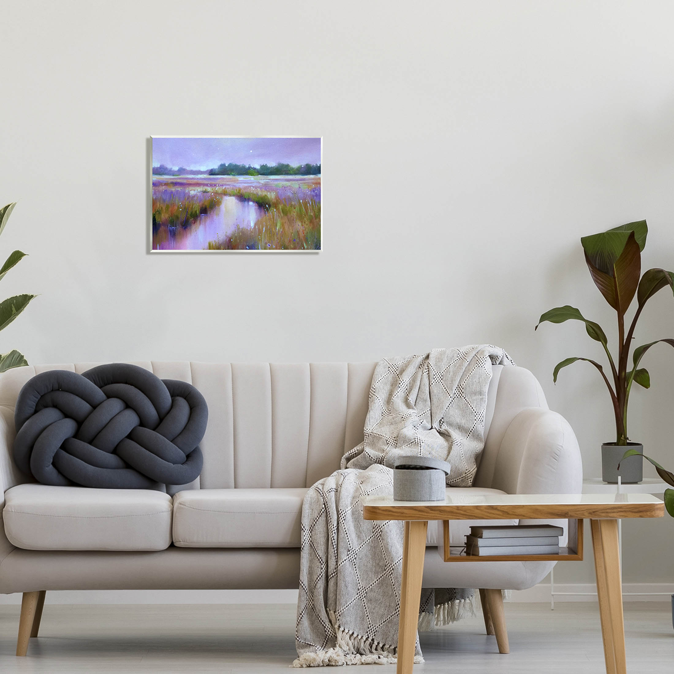 Vivid Purple Dusk Rural Stream Landscape Painting Unframed Art Print Wall Art