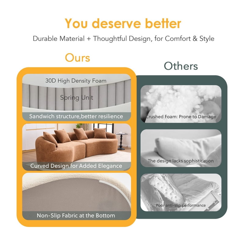 Curved Sectional Sofa with 4 Throw Pillows, Modern Luxury Chenille 4-Seater Cloud Couch with Deep Seat for Living Room, No Assembly Needed