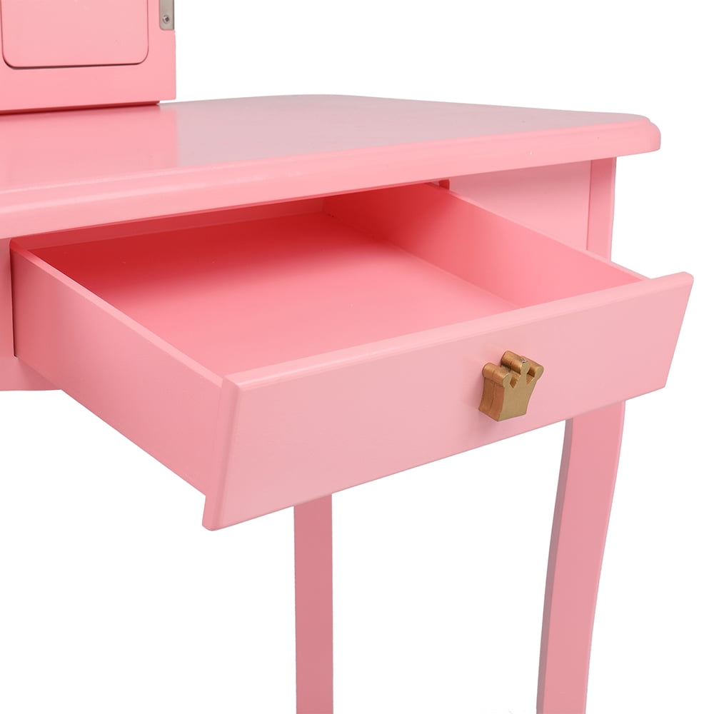 Private Jungle Children's Wooden Dressing Table Three-Sided Folding Mirror Dressing Table Chair Single Drawer,Pink Crown Style Private Jungle Children's Wooden Dressing Table Three-Sided Folding Mirror Dressing Table Chair Single Drawer,Pink Crown Style