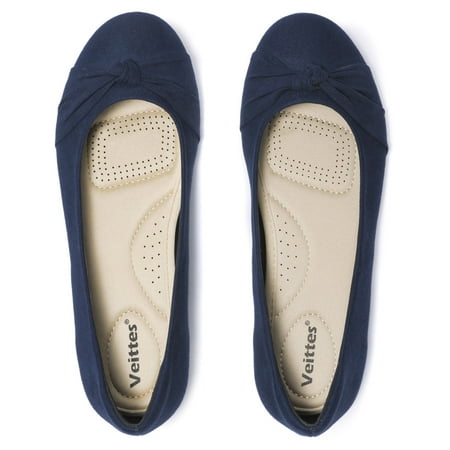 Ataiwee Women s Wide Width Flat Shoes  Classic Soft Round Toe Cute Bow Design Ballet Flats.(2109004 BL/MF 10 Wide)