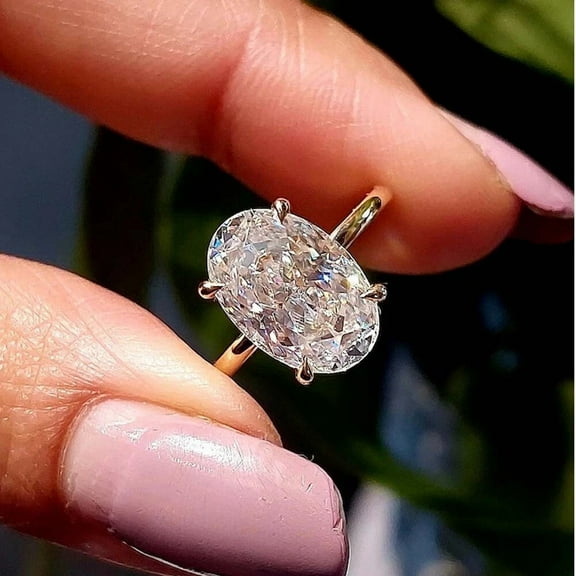 solitaire jewels 3.75CT Oval Moissanite Hidden Halo Engagement Ring For Women, 14K Yellow Gold