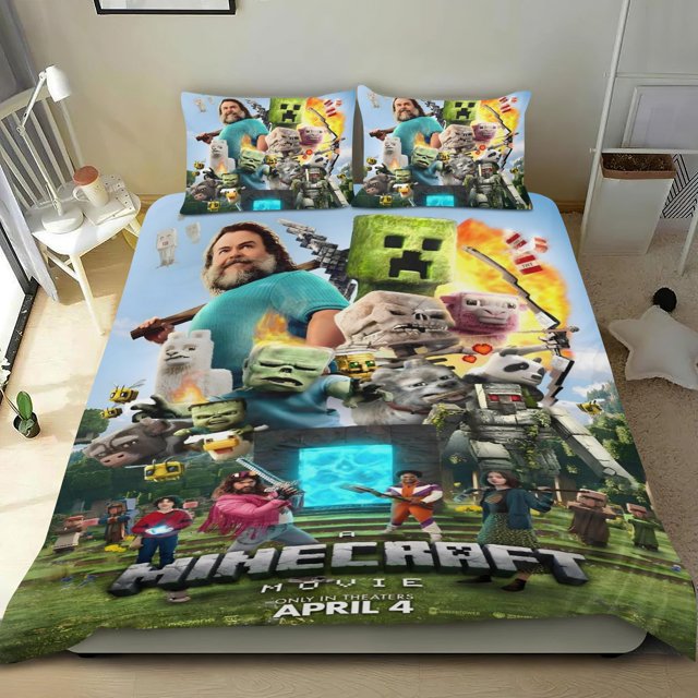 Una Película de Minecraft Conjunto de sábanas temático, trío de piezas, cómodo y amigable con la piel, diseño único, regalo de decoración para el hogar para familiares, amigos y fans, 90 cm * 190 cm