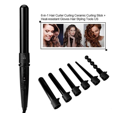 Curling Iron 6 in 1 Hair Curling Wand and Curling Iron Set with 6 Interchangeable Ceramic Barrels Wand and Heat Resistant Glove Hair Curler for All Hair Types Gift for