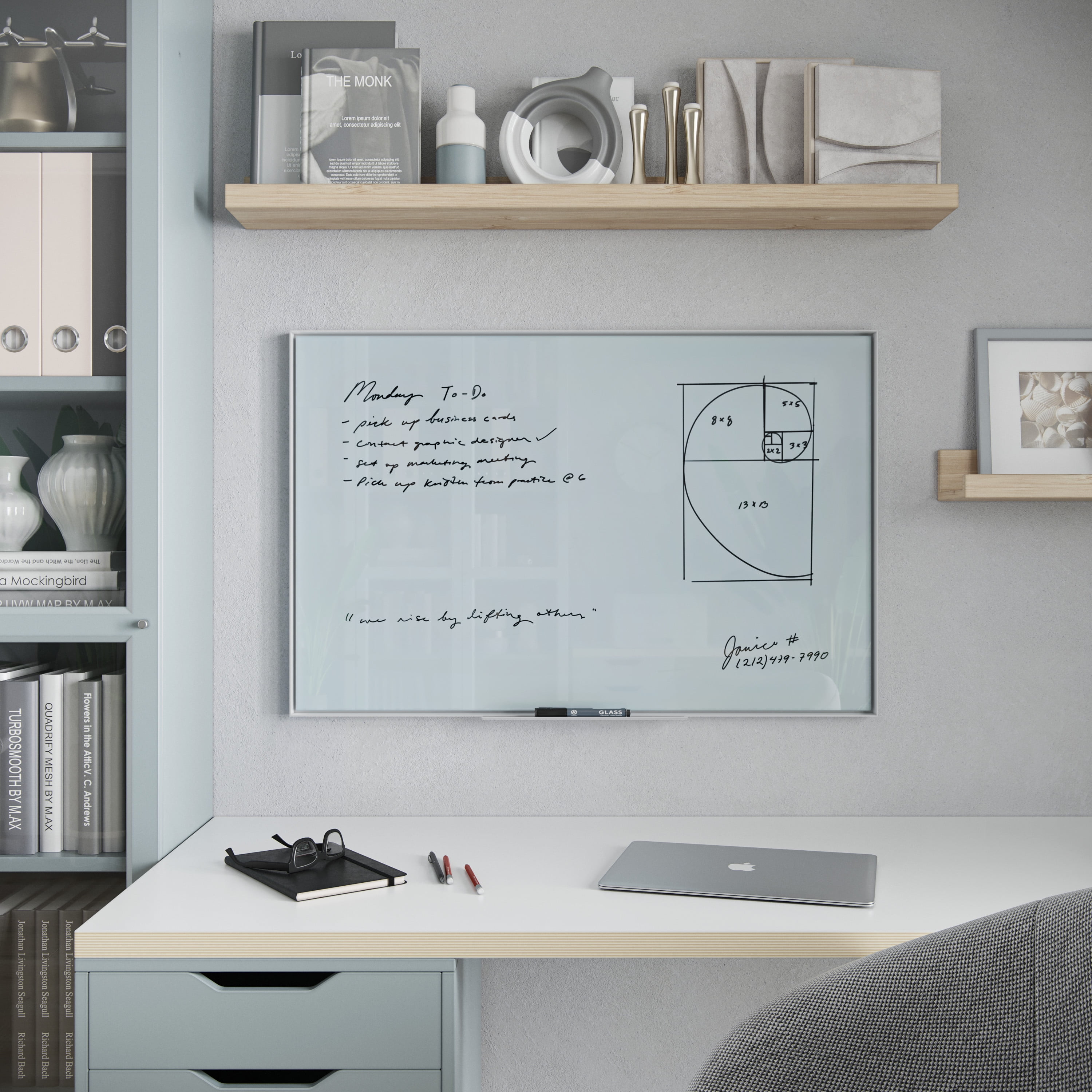 U Brands Glass Non-Magnetic Dry-Erase Board, 36 x 24 Inches, White Frosted Surface, White Aluminum Frame