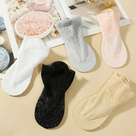 

Zhaomeidaxi 5 Pairs Women Ultra Thin Short Ankle Socks Fishnet Lace Liner Stockings Women Rose Lace Socks Thin Transparent Elastic Mesh Stockings Breathable Anklet
