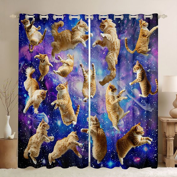 Castle Fairy Kids Teens Adults Kawaii Animal Cats Black Out Curtains,Universe Galaxy Curtains Pack of 2 (42x63 Each),Abstract Gradient Starry Sky Bedroom Curtains,Microfiber Bedroom Decor