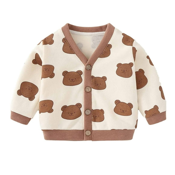 Toddler Boy Girl Fall Clothes Button Down Cardigan Jacket Cute Animal Printed Long Sleeve V Neck Winter Coat (0 Years, Khaki)