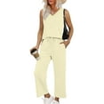 thumbnail image 2 of 2 Piece Sets for Women Casual Summer Travel Vacation Outfits Cap Sleeve Top and Wide Leg Long Pants Lounge Sets, 2 of 6