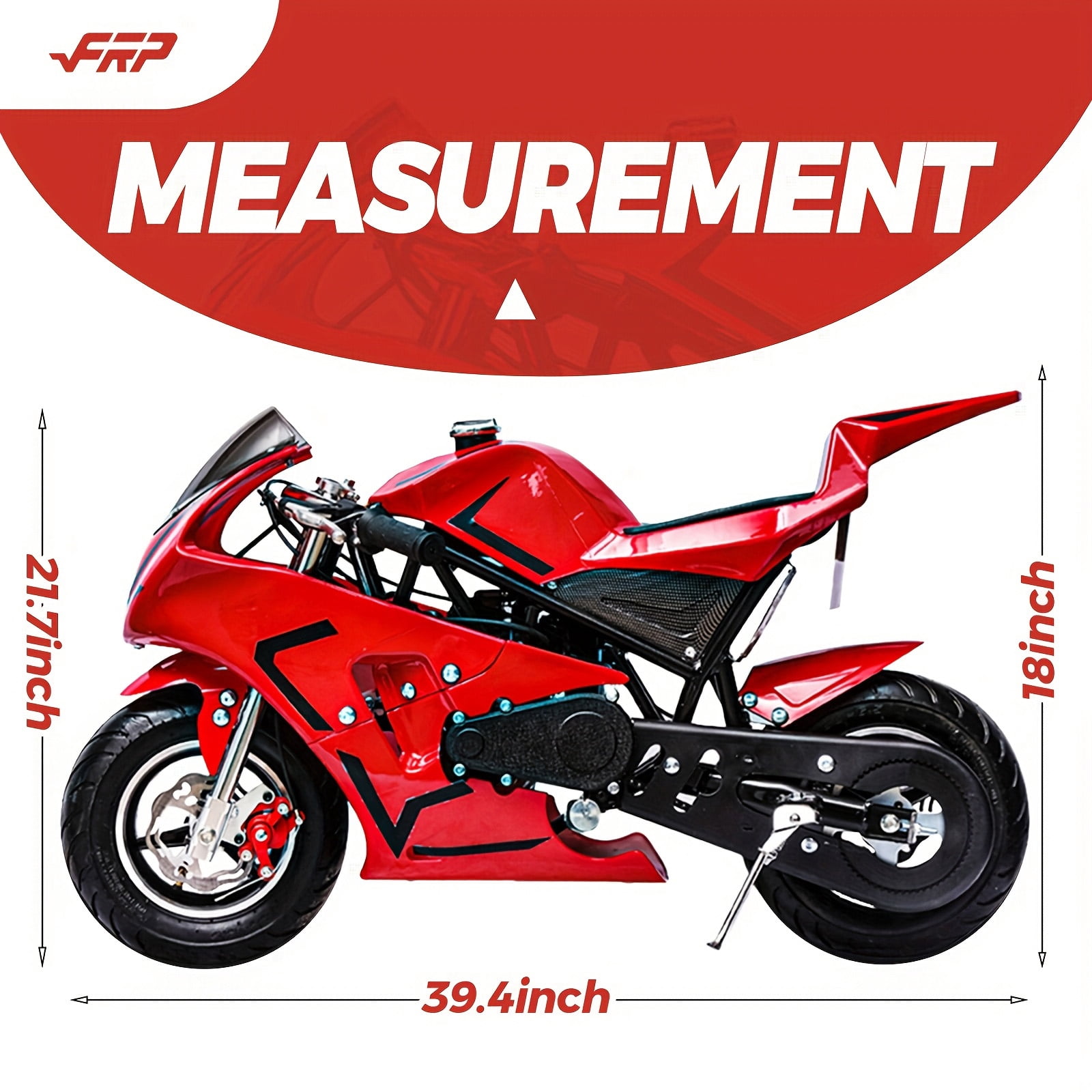 FRP 50CC Mini Pocket Bike Gas Powered for Kids Ages 13+, Pocket Rocket Motorcycle with EPA Approval, Kids Pocket Bike with Dual Brake & Kill Switch, 165 lb, 20 mph - Red