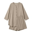 thumbnail image 4 of Gamivast Two Piece Outfits Womens Linen Long Sleeve Button Down Tunic Linen Tops and Elastic Waist Casual Linen Shorts Lightweight Breathable Skin Friendly Summer Beach Tropical Holiday Lounge Outfit, 4 of 8
