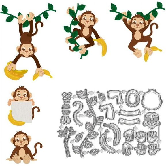 Monkey Cutting Die Cuts for Cards Metal Animal Theme Cutting Dies Stencils Carbon Steel Metal Embossing Stencil Cutting Template for DIY Scrapbooking Making Album Craft Paper Card Decor