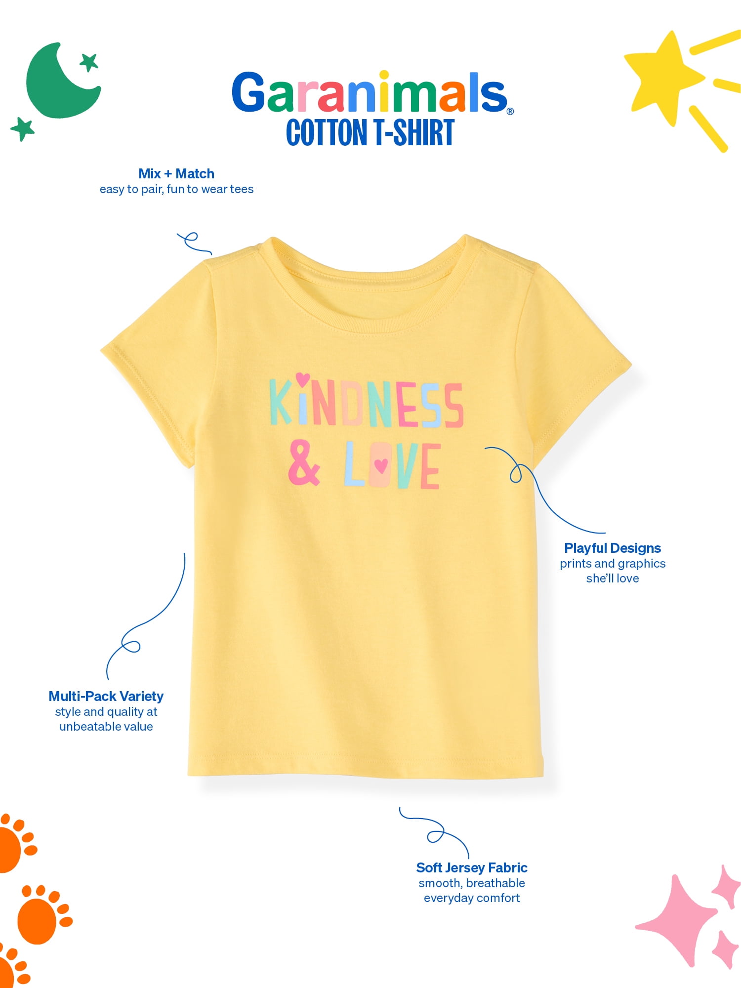 Garanimals Newborn, Baby & Toddler Girl Cotton Short-Sleeve Graphic T-Shirts, 3-Pack, Sizes 0-6T
