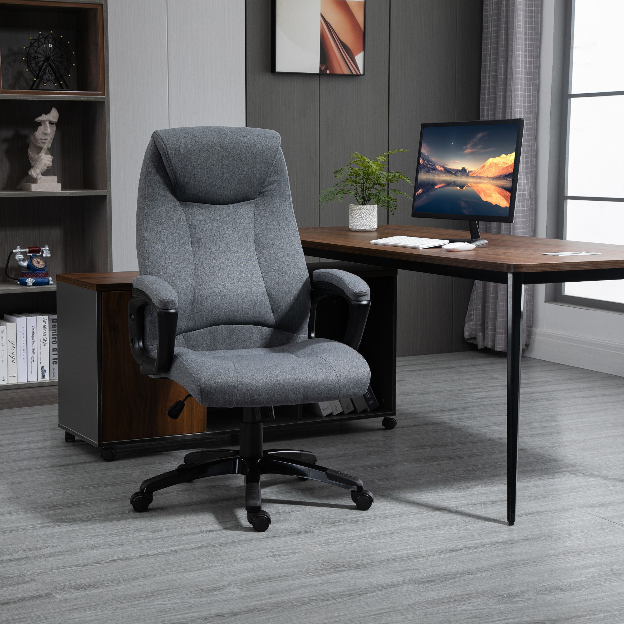 Vinsetto Fabric Home Office Chair, Computer Desk Chair with Tilt Function, Executive Chair with 360 Swivel, Adjustable Height, Padded Armrests and Headrest, Gray - image 4 of 9
