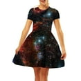 thumbnail image 1 of WILLBEST Robes pour Femmes Robe Décontractée Ciel Étoilé Imprimé Numérique Ligne A Manches Courtes T-Shirt Robe Jupe, 1 of 3