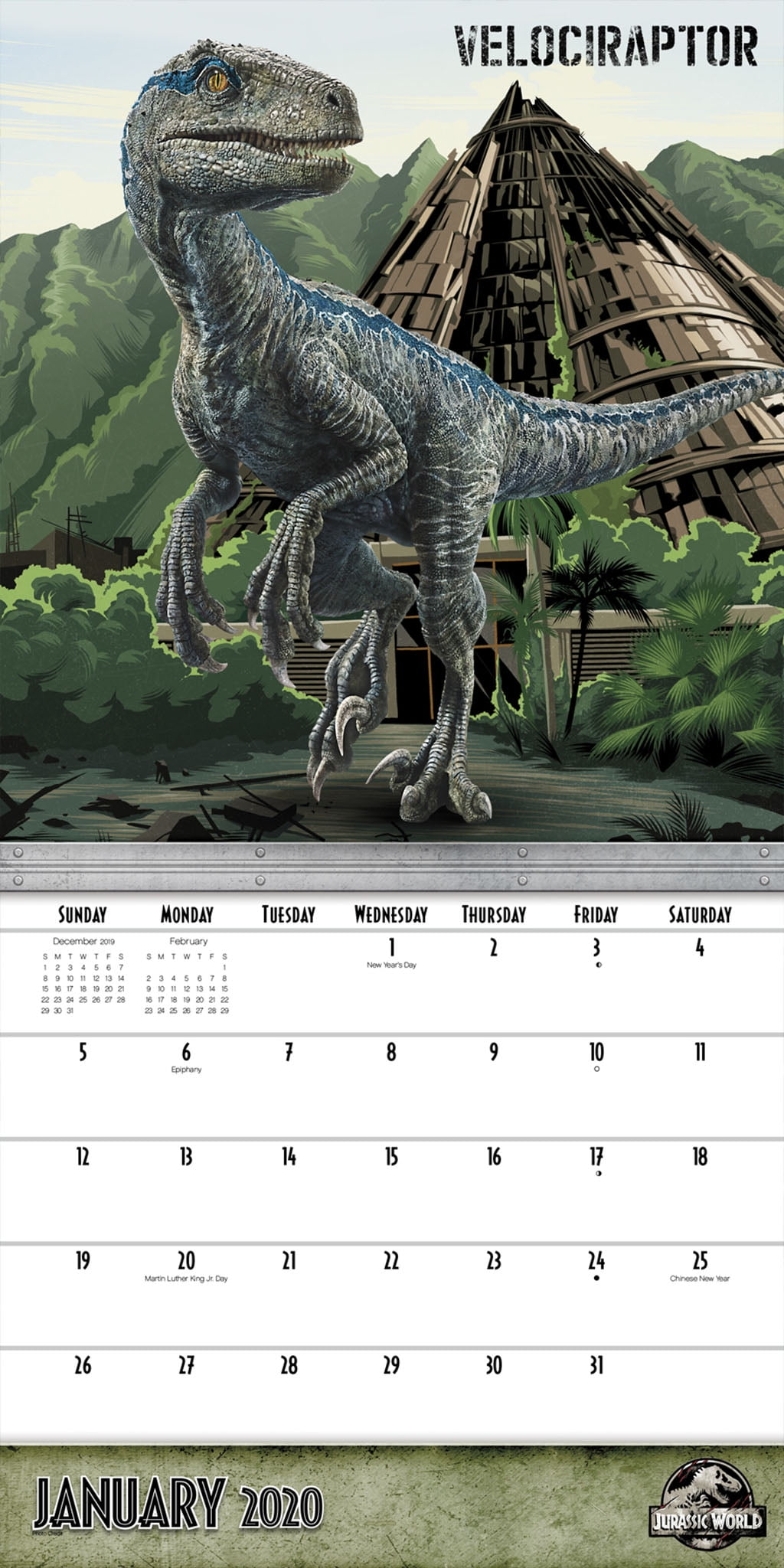 DateWorks Jurassic World 2020 Mini Wall Calendar 16 Months 7"X7" w