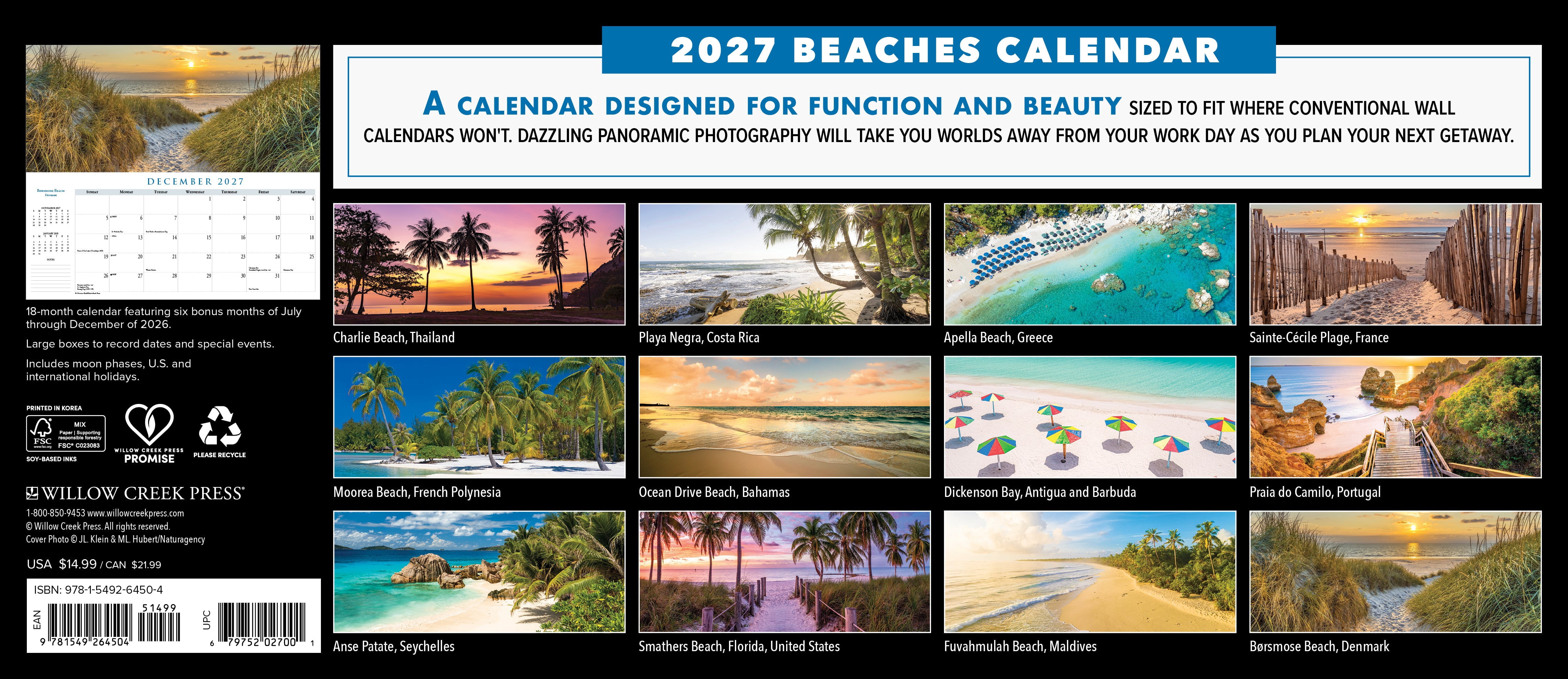 Willow Creek Press, Beaches 2027 Panoramic Wall Calendar