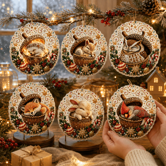 Christmas Pearl Diamond Painting Suncatcher Kit, Woodland Animal DIY Bead Art Ornament, 3D Hanging Christmas Craft with Metal Chain for Adults Beginners, Holiday Decor Gift