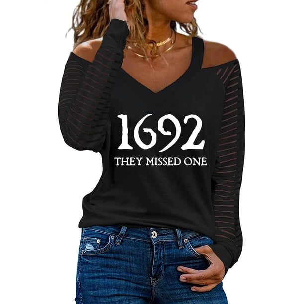 ICHUANYI Liquidación Moda Mujer Cuello en V Camiseta de manga larga Estampado Hombro frío Blusa suelta Tops ICHUANYI WER202308173204